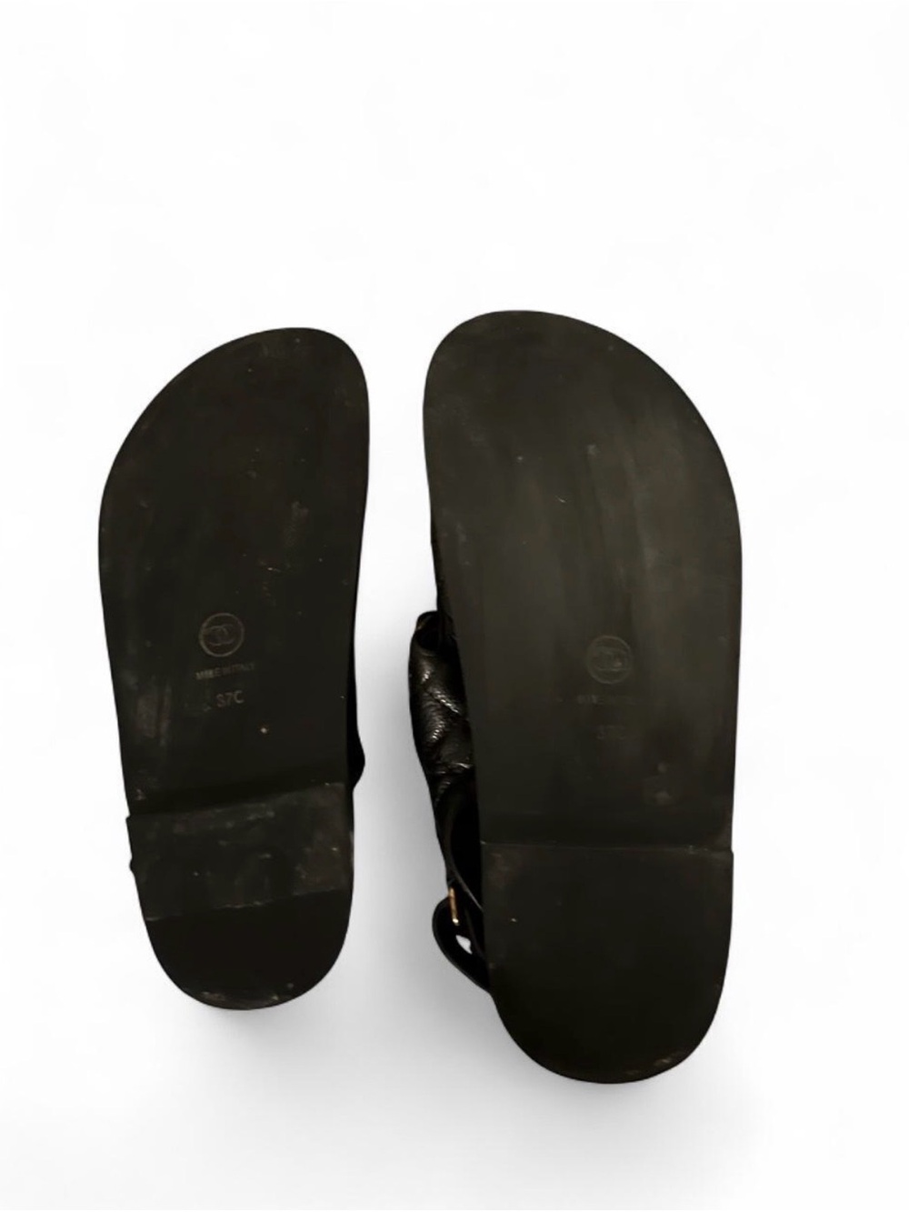 Chanel Black Leather Logo Strap Sandals 37 - Picture 3 of 4